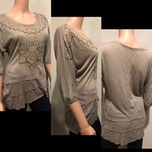 Taupe Aztec inspired embroidered Tunic